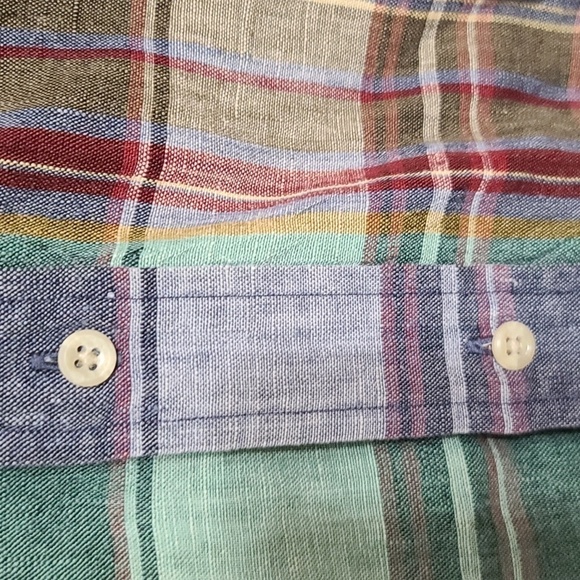 Tommy Hilfiger Mens Linen Shirt Button Down Colorful Plaid Pocket Size L EUC - Picture 6 of 9